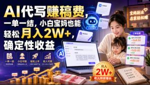 AI代写賺稿费，一单一结，小白宝妈也能轻松月入2W+，确定性收益【揭秘】-KJ分享