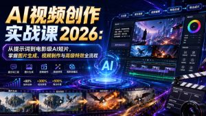 AI视频创作实战课2026：从提示词到电影级AI短片，掌握图片生成、视频制作与高级特效全流程-KJ分享