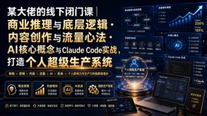 某大佬的线下闭门课｜商业推理与底层逻辑・内容创作与流量心法・AI核心概念与Claude Code实战，打造个人超级生产系统【录音+图片】-KJ分享