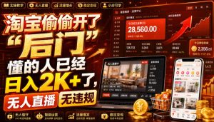 淘宝偷偷开了“后门”,懂的人已经日入2K+了,无人直播无违规,一台电脑=一家24小时营业的线上门店【揭秘】-KJ分享