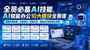 全员必备AI技能，AI赋能办公10大模块全景课，覆盖文档处理、内容创作、数据分析、智能体开发等核心场景-KJ分享