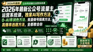 2026年最新公众号流量主运营系统课,独家AI写作方法,0-AI率润色方法、批量做号隔离方法、高爆率选题方法,全都教会你-KJ分享