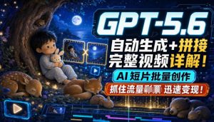 GPT-5.6自动生成+拼接完整视频详解,AI短片批量创作,抓住流量迅速变现!-KJ分享