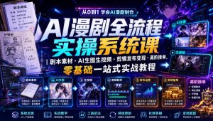 AI漫剧全流程实操系统课｜剧本素材・AI生图生视频・剪辑发布变现・高阶接单，零基础一站式实战教程-KJ分享