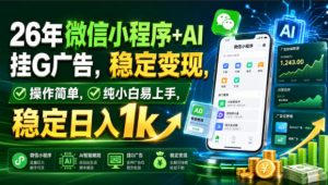 26年微信小程序+AI挂G广告,稳定变现,操作简单,纯小白易上手,稳定日入1k【揭秘】-KJ分享