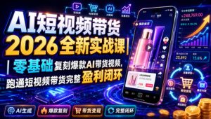 AI短视频带货2026全新实战课|零基础复刻爆款AI带货视频,跑通短视频带货完整盈利闭环-KJ分享
