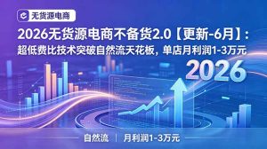 2026无货源电商不备货2.0【更新-7月】:超低费比技术突破自然流天花板,单店月利润1-3万元-KJ分享