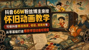 抖音66W粉丝博主亲授怀旧动画教学,可做抖音精选独家、收徒、接商单等,从零基础打造爆款怀旧动画短视频-KJ分享