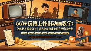 66W粉博主怀旧动画教学:文案配音剪映全套|精选独家收徒商单完整实操教程-KJ分享