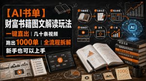 【AI书单】财富书籍图文解读玩法，一键直出，几十条视频，跑出1000单，全流程拆解，新手也可以上手-KJ分享