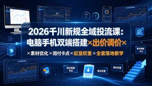 2026千川新规全域投流课:电脑手机双端搭建×出价调价×素材优化×赔付卡点×起量权重×全套落地教学-KJ分享