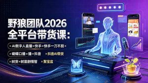 野狼团队2026全平台带货课-7月:AI数字人直播×快手一刀不剪×蝴蝶口播×抖音AI带货×树苗剧情智剪×聚宝盆-KJ分享