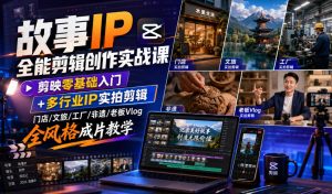 故事IP全能剪辑创作实战课｜剪映零基础入门+多行业IP实拍剪辑，门店/文旅/工厂/非遗/老板Vlog全风格成片教学-KJ分享