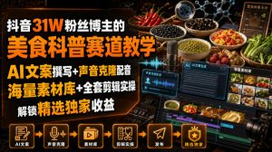 抖音31W粉丝博主的美食科普赛道教学,AI文案撰写+声音克隆配音+剪辑实操,解锁精选独家收益-KJ分享