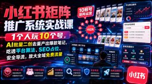 小红书矩阵推广系统实战课｜1个人玩10个号，AI批量二创去重产出爆款笔记，吃透平台算法、SEO占位、安全导流，放大全域免费流量-KJ分享