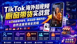 TikTok海外短视频橱窗带货实战营|从0搭建海外账号,算法运营+爆款内容+自然流量变现全流程-KJ分享