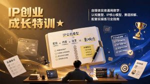 IP创业成长特训★自媒体实体通用教学：认知重塑、IP核心模型、赛道拆解、配套实操练习全指南-KJ分享