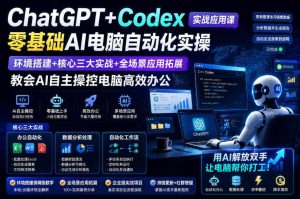 ChatGPT+Codex实战应用课|零基础AI电脑自动化实操,环境搭建+核心三大实战+全场景应用拓展,教会AI自主操控电脑高效办公-KJ分享