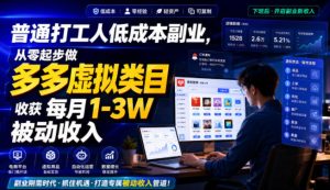 普通打工人低成本副业,从零起步做多多虚拟类目,收获每月1-3W被动收入【揭秘】-KJ分享