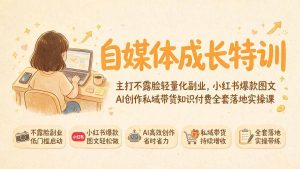 自媒体成长特训｜主打不露脸轻量化副业，小红书爆款图文AI创作私域带货知识付费全套落地实操课-KJ分享