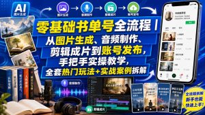 零基础书单号全流程|从图片生成、音频制作、剪辑成片到账号发布,手把手实操教学,全套热门玩法+实战案例拆解-KJ分享