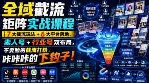 全域截流矩阵实战课程|7大截流玩法+6大平台落地,素人号+行业号双布局,不要脸的截流打粉,咔咔咔的下钩子!-KJ分享
