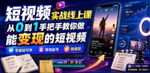 短视频实战线上课，从0到1手把手教你做能变现的短视频，零基础可学，落地起号做爆款-KJ分享