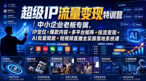 超级IP流量变现特训营|中小企业老板专属,IP定位+爆款内容+多平台矩阵+投流变现+AI批量赋能+短视频直播全实操落地系统课-KJ分享