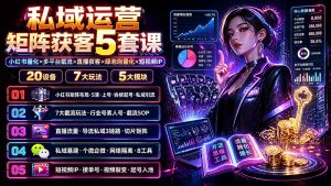 私域运营矩阵获客5套课：小红书量化×多平台截流×直播获客×绿泡泡量化×短视频IP×20设备×7大玩法-KJ分享