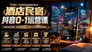 酒店民宿抖音0-1运营课|专属住宿行业教程,账号短视频直播POI榜单SEO全流程落地实操教学-KJ分享