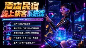酒店民宿线上获客系统课：6年讲师亲授×抖音小红书视频号×账号起号×爆款选题×直播落地×店铺运营×投流-KJ分享