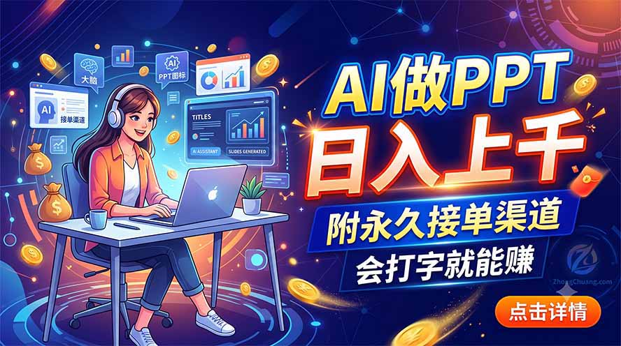 AI做PPT日入上千，附永久接单渠道，会打字就能赚-KJ分享