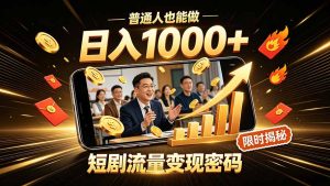 一部手机做短剧分发，不用真人出镜、不用拍摄剧本，快手流量变现日赚千元-KJ分享