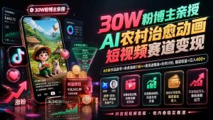 30W粉博主亲授AI农村治愈动画短视频赛道变现：60条作品起号×单条涨粉1W+×极易进精选+伙伴计划，稳定收益×日入400+-KJ分享