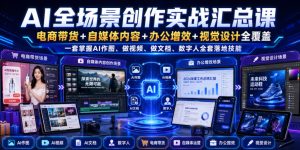 AI全场景创作实战汇总课|电商带货+自媒体内容+办公增效+视觉设计全覆盖,一套掌握AI作图、做视频、做文档、数字人全套落地技能-KJ分享