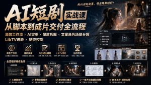 AI短剧实战课:高效工作流×AI审美×爆款拆解×文案角色场景分镜×LibTV进阶×站位控制×从脚本到成片交付全流程-KJ分享