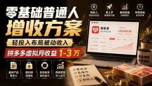 零基础普通人增收方案,轻投入布局被动收入,多多虚拟月收益 1-3 万-KJ分享