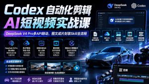 Codex自动化剪辑AI短视频实战课|DeepSeek V4 Pro多API联动,图文成片封装Skill全流程-KJ分享