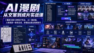 AI漫剧从文案到成片实战课|爆款文案13种钩子写法、AI一键改稿、人物场景一致性生成、多模型出图出视频技巧-KJ分享