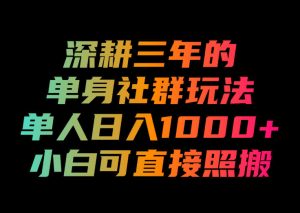深耕三年的单身社群玩法,单人日入1000+,小白可直接照搬!【揭秘】-KJ分享