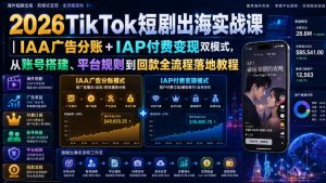 2026TikTok短剧出海实战课｜IAA广告分账+IAP付费变现双模式，从账号搭建、平台规则到回款全流程落地教程-KJ分享