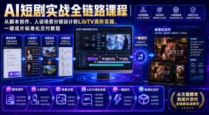 AI短剧实战全链路课程｜从脚本创作、人设场景分镜设计到LibTV高阶实操、一键成片标准化交付教程-KJ分享