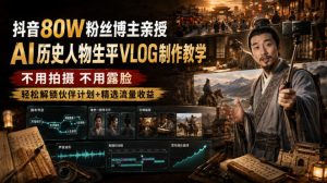 抖音80W粉丝博主的AI历史人物生平VLOG教学，不用拍摄不用露脸，AI帮你搞定，轻松解锁伙伴计划+精选收益-KJ分享