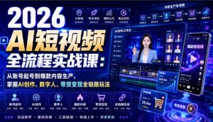 2026 AI短视频全流程实战课：从账号起号到爆款内容生产，掌握AI创作、数字人、带货变现全链路玩法-KJ分享