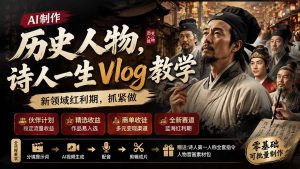 历史人物，诗人一生Vlog教学， AI制作丨伙伴计划丨精选收益丨商单收徒 ，新领域红利期，抓紧做-KJ分享