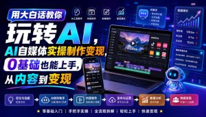 用大白话教你玩转AI，AI自媒体实操制作变现，0基础也能上手，从内容到变现-KJ分享