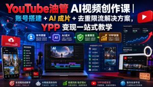 YouTube油管AI视频创作课｜账号搭建+AI成片+去重限流解决方案，YPP变现一站式教学(更新0809)-KJ分享