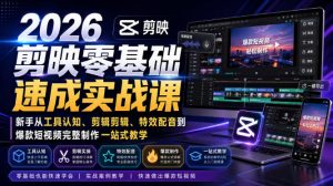 2026剪映零基础速成实战课｜新手从工具认知、剪辑剪辑、特效配音到爆款短视频完整制作一站式教学-KJ分享