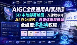 AIGC全民通用AI实战课|SD本地部署绘图、万能提示词、AI办公提效、自媒体爆款选题全维度零基础教程-KJ分享