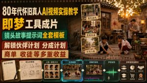 80年代怀旧真人AI视频实操教学,即梦工具成片、镜头故事提示词全套模板,解锁伙伴计划分成计划商单收徒等多重收益-KJ分享